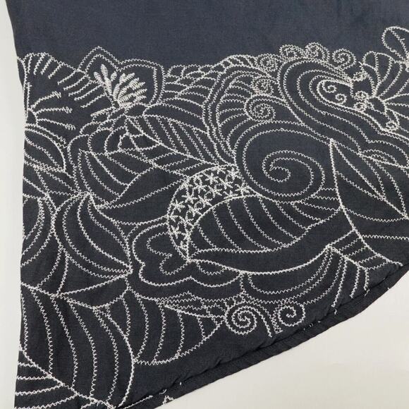 Flared Skirt Large Blue Floral Embroidery Ramie-Blend Modest Breezy - Picture 12 of 12